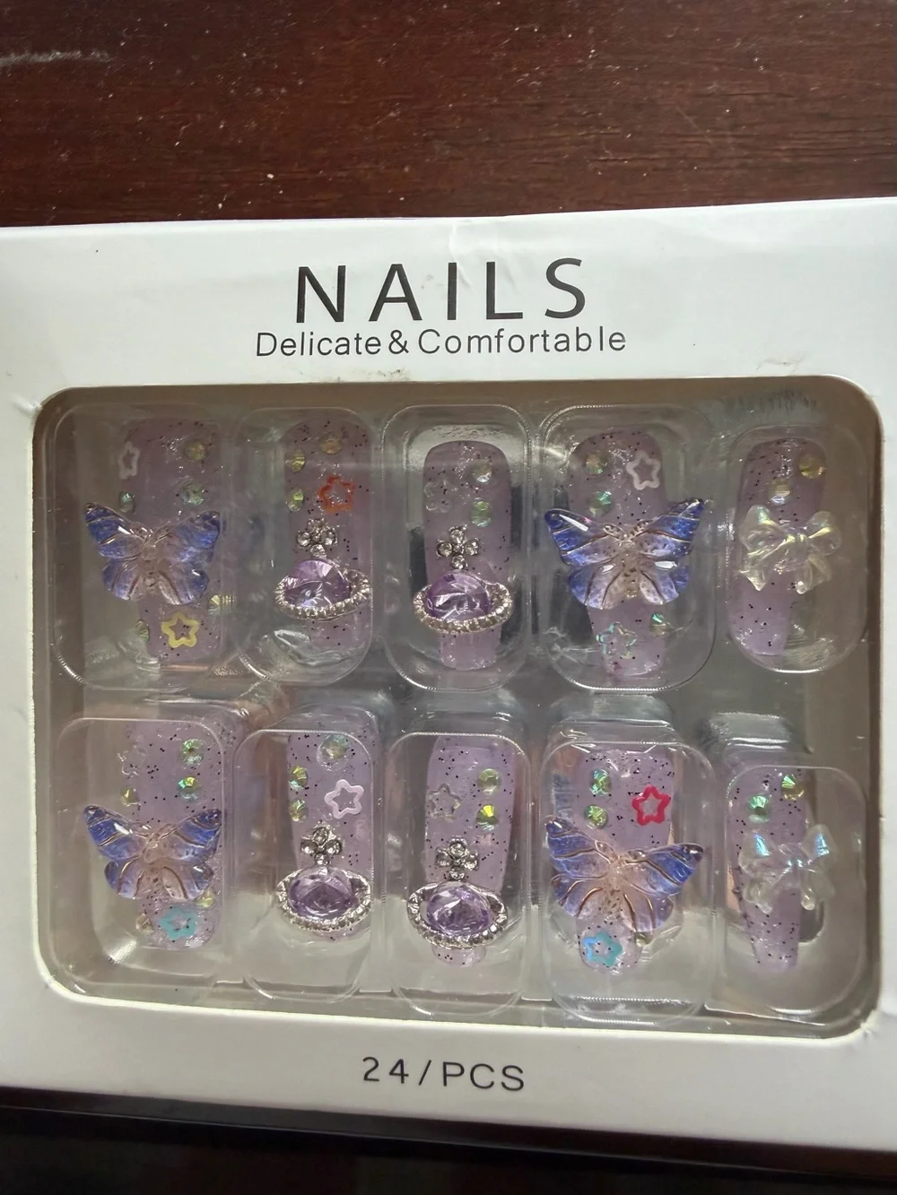 Delicate & Comfortable Lavender Butterfly Press-On Nails - 24 PCS